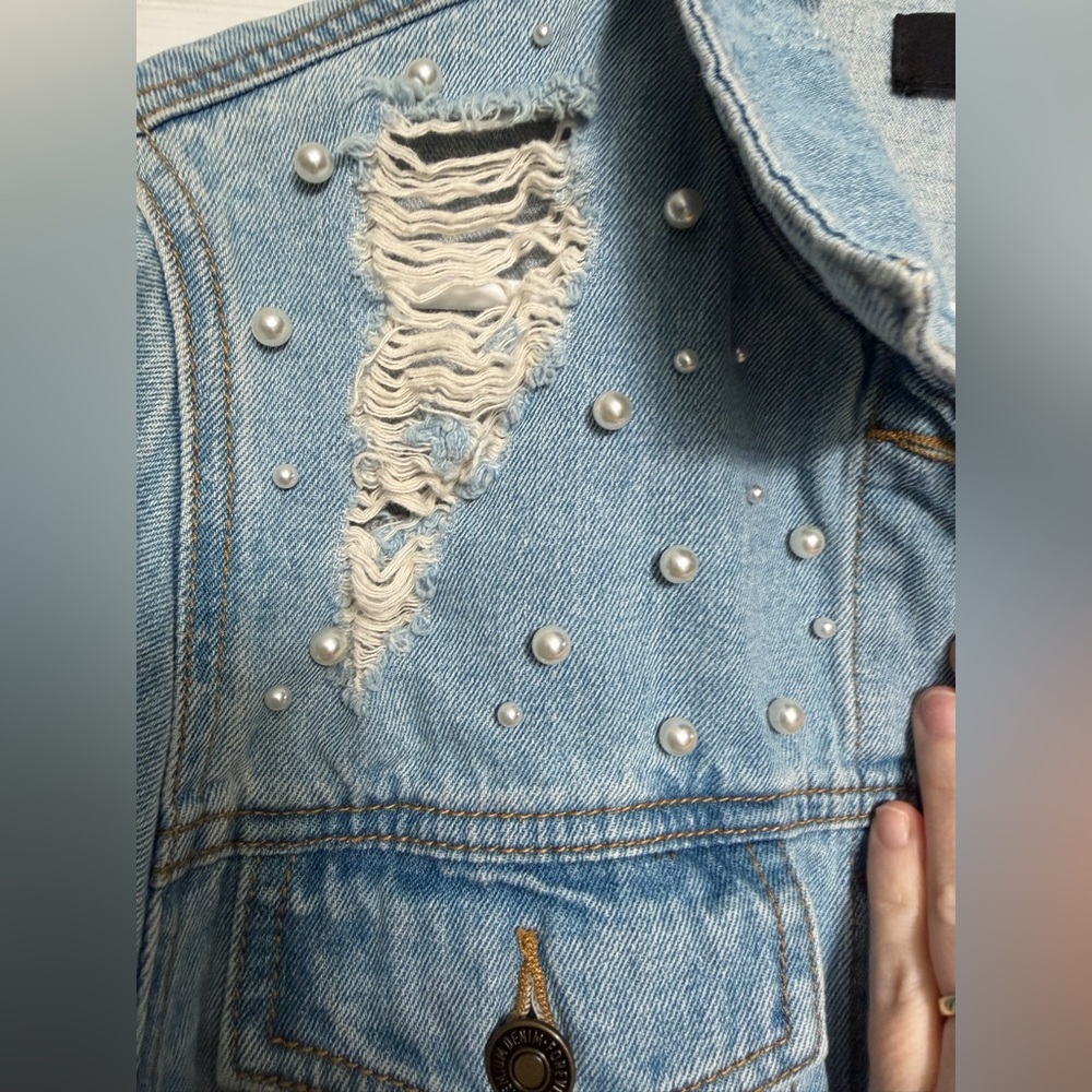 Denim Jacket with Blondie Patchwork and Plaid Det… - image 3